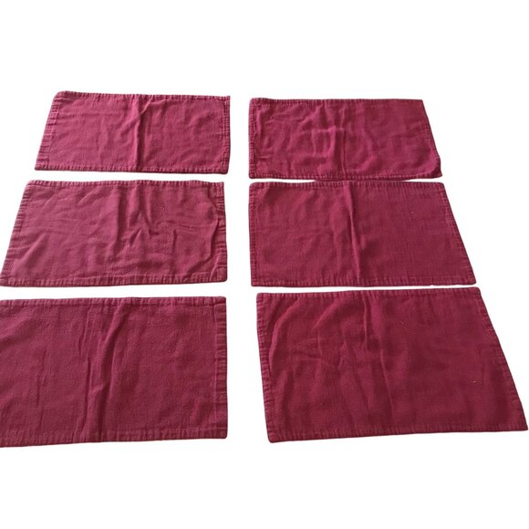 Set Of 6 Reversible Plaid & Solid Burgundy Placemats 11"x16" Cotton Fall Themed - Picture 2 of 6